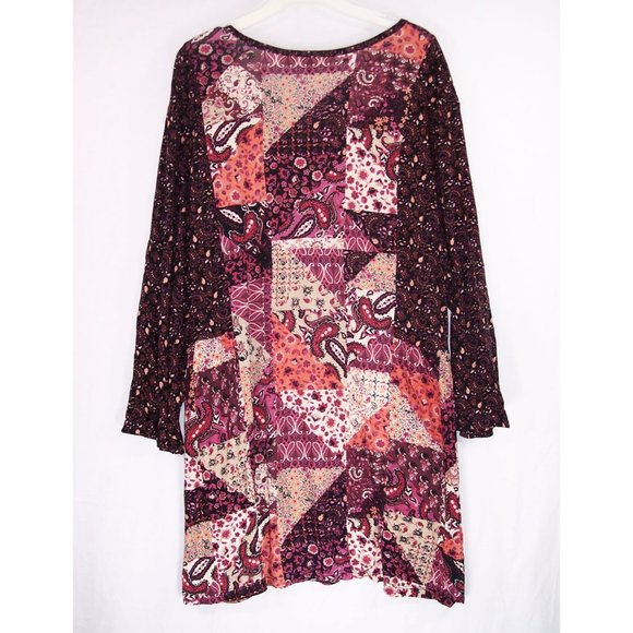 NEW Chelsea Studio Babydoll Tunic Top 30/32 3X Mixed Print Patchwork Mauve Wine - Picture 9 of 13